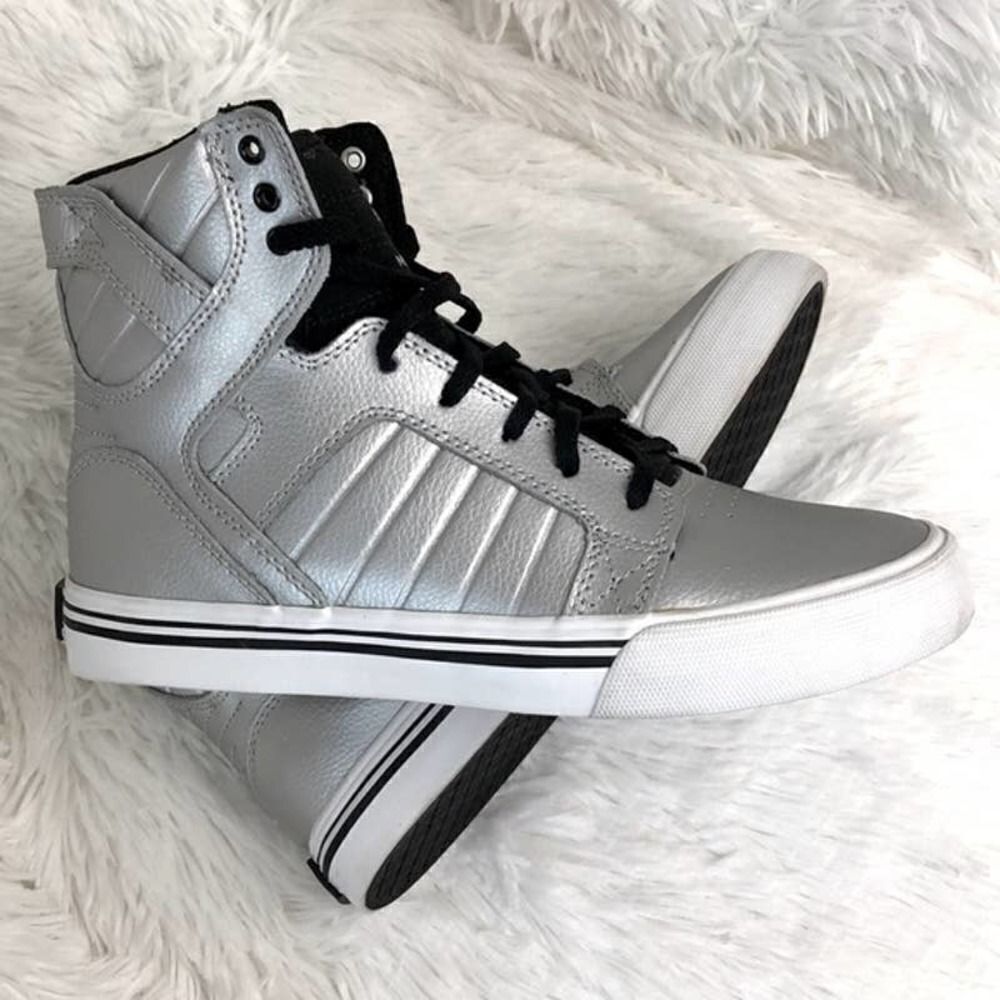 Supra Muska 001 Silver High Top Skate Shoe Sz 4